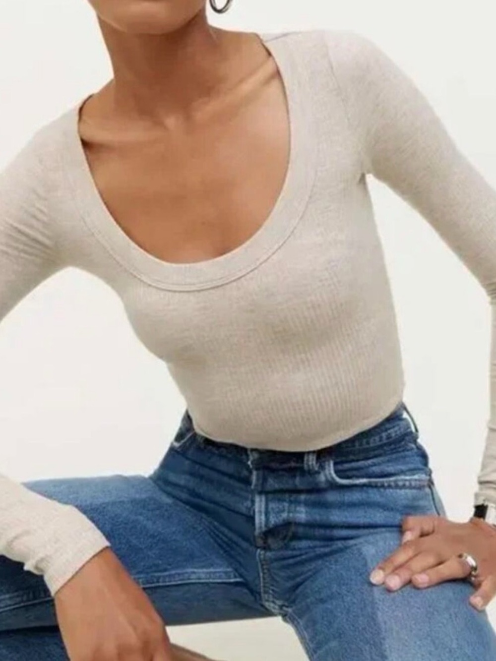 Reformation Paige Ribbed Crop Top Gray Marble Long Sleeve Small Capsule Minimal
